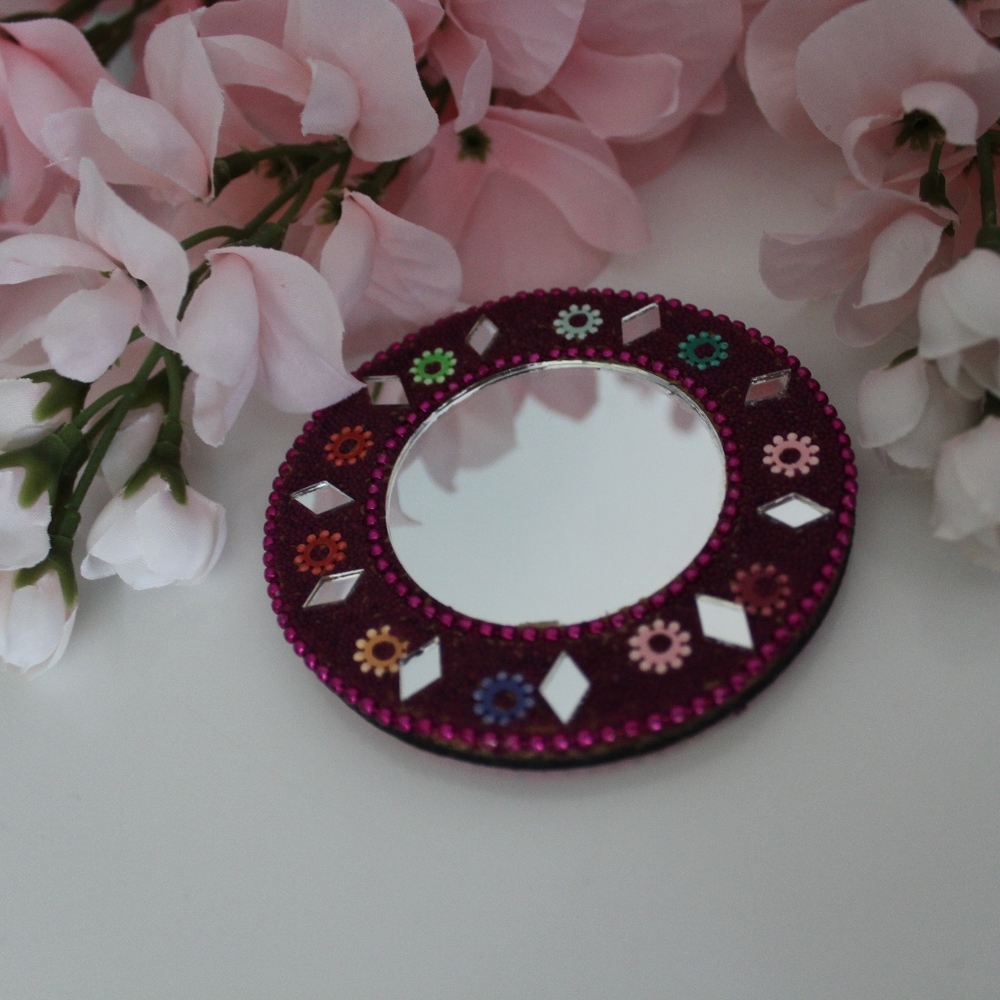 ONE OF A KIND PINK JEWELED HAND HELD MIRROR